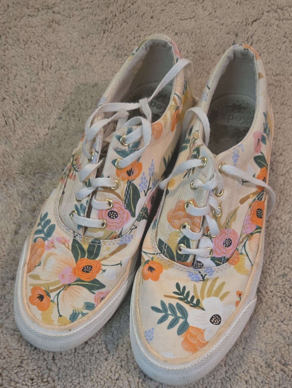 Keds X Rifle Paper Co- Floral Canvas Sneakers in Cream, Peach, Green and Pink